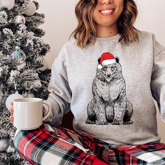 Grizzly Bear Christmas Sweatshirt Santa Grizzly Ugly Christmas