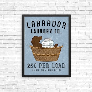 Labrador Retriever Laundry Wall Decor, Chocolate Lab Laundry Art Print, Dog Wall Art, Laundry Room Sign, Vintage Poster Laundry Room Decor