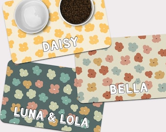Floral Custom Dog Mat, Cute Flower Personalized Pet Placemat, Cat mat, Custom Name Dog Food Bowl Mat, Dog Cat Feeding Mat New Puppy Gift