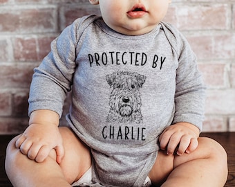 Protected by Dog Baby Bodysuit, Protected by a Wheaten Terrier Baby Clothes, Dog Baby Shower Gift, Baby Announcement, Toddler Kids T Shirt