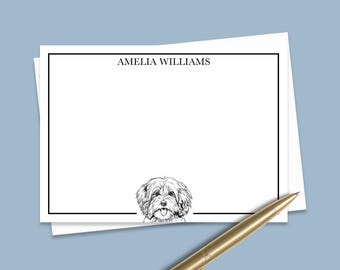 Custom Havanese Note Cards Set, Personalized Dog Notecard Gift, Stationery Set, Cute Havanese Thank You Flat Note Card Set with Envelope