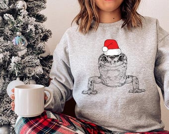 Sweat-shirt de Noël léopard gecko, chemise de Noël père Noël gecko léopard, pull de Noël lézard, cadeaux de Noël pour amateur de gecko léopard