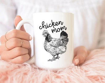 Chicken Mom Mug, Chicken Hen 11 oz Coffee Mugs, Black and White Farm Animal 15 oz Coffee Mug, Chicken Mom Gifts Cup Mug, Glass