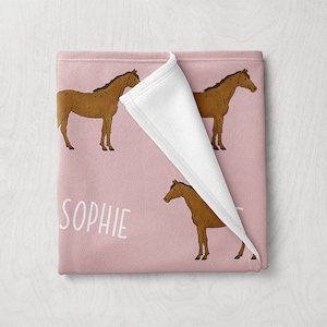 Horse Blanket, Custom Name Farm Animal Blanket, Personalized Baby Blanket, Farm Themed Gifts, Nursery Decor, Farmer Baby Girl Boy Blanket