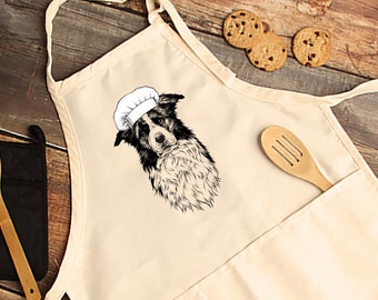 Border Collie Apron, Dog Mom Aprons with pockets, Dog Lovers Cooking Baking Apron For Women, Men, Kitchen Chef Gifts, Hostess Gift Ideas