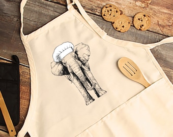 Elephant Apron, Elephant Aprons with pockets, Safari Animal Cooking Baking Apron For Women, Men, Kitchen Chef Gifts, Hostess Gift Ideas
