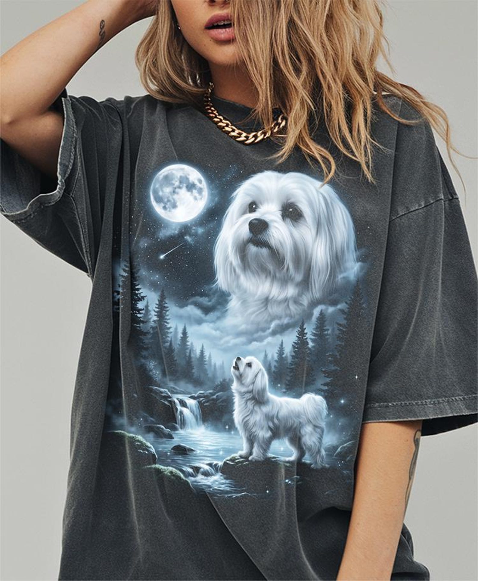 Maltese Howling to the Moon Shirt, Funny Dog Comfort Colors Halloween ...