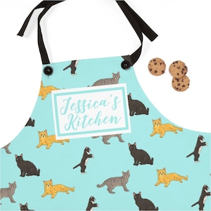 Custom Cat Apron, Cat Mom Aprons, Cat Lover Personalized Cooking Baking Apron For Women, Men, Kitchen Chef Gifts, Hostess Gift Ideas