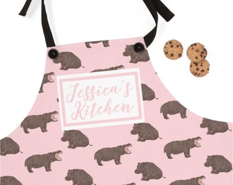 Custom Apron, Hippo Aprons, Safari Animal Personalized Cooking Baking Apron For Women, Men, Hippopotamus Kitchen Chef Gifts, Hostess Gift