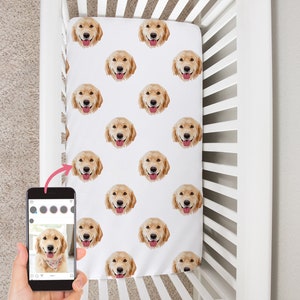 Custom Pet Portrait Crib Sheet, Personalized Dog Portrait Baby Changing Table Cover, Boy Girl Baby Bedding Sheet, Baby Shower Gift
