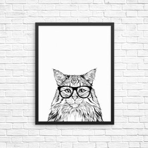 Arte de pared del bosque noruego, Impresión de retrato de gato, Letrero de granja, Decoración de pared, Decoración de guardería para amantes de los gatos mascotas, Póster Decoración de habitaciones para niñas niños