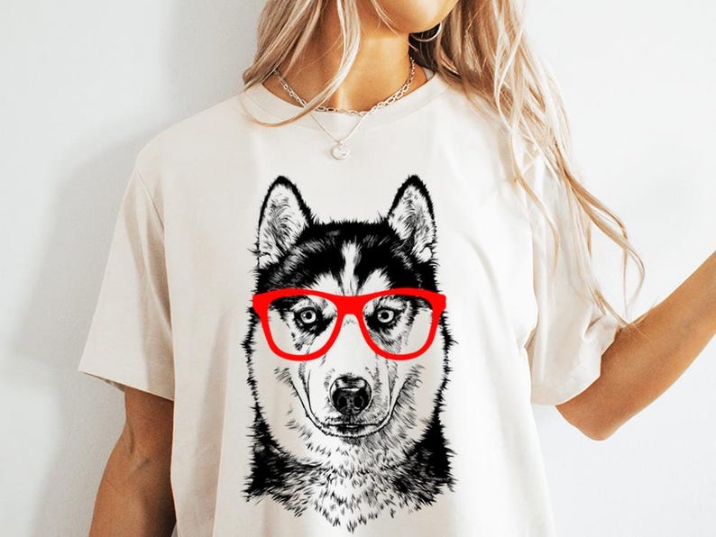 Funny and Cute Nerdy Dog Wearing Glasses shirt for Siberian Husky lovers! This Huskies Dog art tshirt, tank top, kids tee, youth or sweatshirt is a perfect gift for Siberian Husky Mom, Husky Dog Dad and Dog Lover.