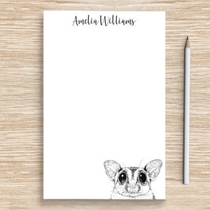 Sugar Glider Notepad, Personalized Animal Notepad, Custom Stationery, Teacher Coworker Veterinarian Graduation Gift, Sugar Glider Mom Gifts