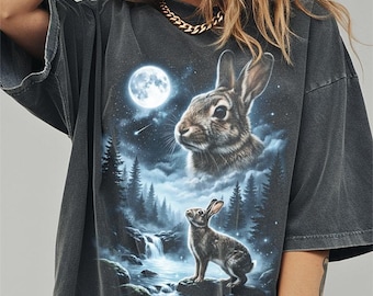 Rabbit Howling at Moon Shirt, Funny Bunny Animal Comfort Colors Halloween Tshirt, Gifts