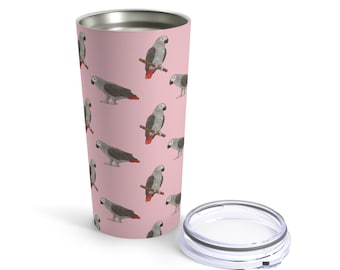 African Grey Parrot Travel Mug, Bird Stainless Steel Coffee Tumbler, Insulated Travel Mug Cup, Personalized Tumbler, Custom Parrot Mom Gift