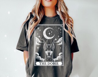 Doberman Shirt, Tarot Card Shirt, Dobie Dog Halloween Moon Shirt, Funny Doberman Pinscher Lover Gifts, Comfort Colors Shirt, Dobie Mom Gift