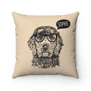 Goldendoodle Pillow, Personalized Dog Pillow Covers, Cases, Custom name Labradoodle Mom Cushion, Housewarming gift, Nerd Dog Home Decor