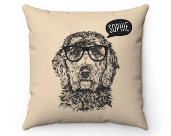 Goldendoodle Pillow, Personalized Dog Pillow Covers, Cases, Custom name Labradoodle Mom Cushion, Housewarming gift, Nerd Dog Home Decor
