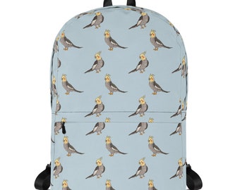 Cockatiel Backpack, Parrot Bird Laptop Bag, Women's Travel Backpack, Cute Pattern School Bag, College Backpack, Cockatoo Gift