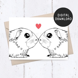AFDRUKBARE Happy Valentines Day Card, cavia moeder liefdeskaart voor hem, haar, bruiloft verjaardag kaart voor man, vrouw, vriend vriendin