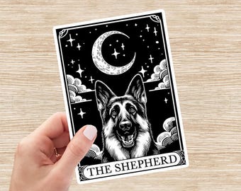German Shepherd Sticker, GSD Decal, Dog Tarot Card Sticker, Alsatian Mom Gift, Dog Vinyl Sticker, Laptop Sticker, Water Bottle Sticker