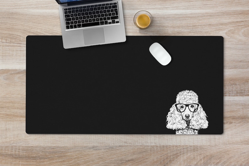 Poodle Large Desk Mat Mouse Pad or Keyboard Wrist Rest Black Desk Pad Poodle Dog Dad Office Desk Decor Gift Dog Mom Mousepad