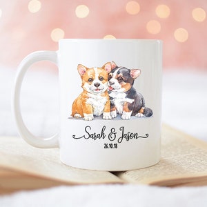 Corgi Mug, Personalized Coffee Mug for couple, Custom Name Coffee Mug, Wedding Engagement Gifts, Newlywed Valentine Gift for Husband Wife