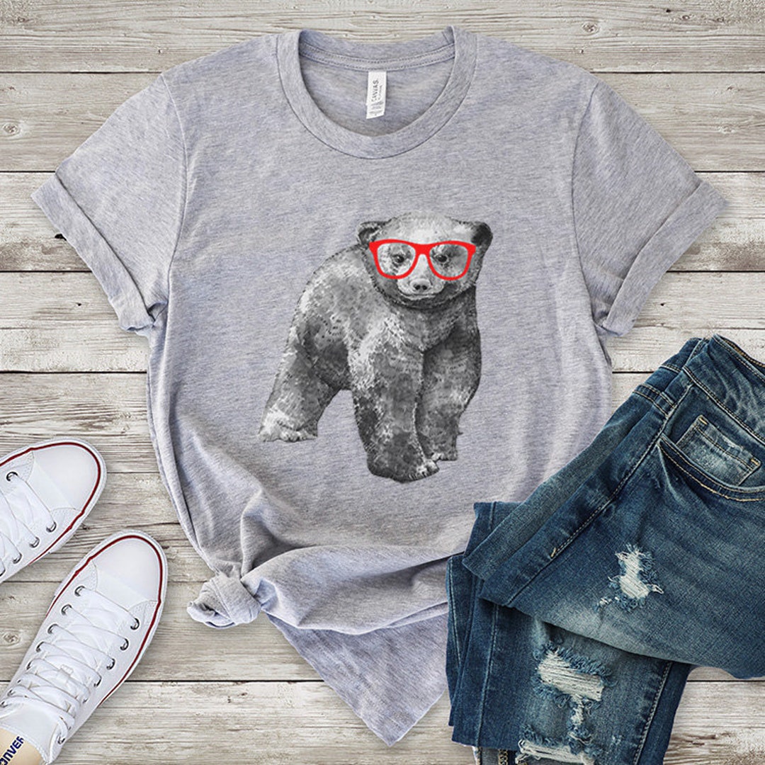 Hipster Grizzly Bear T-shirt, Funny Nerdy Glasses Bear Tee Shirts ...