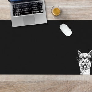 Llama Large Desk Mat, Animal Mousepad, Black Desk Pad, Mouse Pad or Keyboard Wrist Rest, Llama Gifts, Office Desk Decor Gift