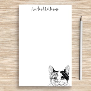 Calico Cat Notepad, Personalized Cat Notepad, Custom Tri Color Cat Stationery, Teacher Veterinarian Graduation Gift, Calico Cat Mom Gifts