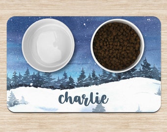 Personalized Pet Placemat, Winter Forest Dog mat, Custom Pet Food Mats, Dog water bowl mat, Pet Bowl Mats, Cat Feeding Mat, New Puppy Gift
