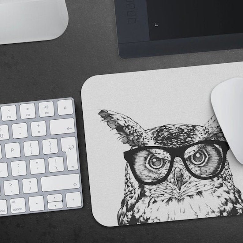 Owl Mousepad Hipster Nerdy Animal Mouse Pad Owl Lover Gift Etsy
