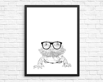 Bearded Dragon Wall Art, Reptile Animal Portrait Print, Farmhouse Sign, Wall Decor, Pet Nursery Decor, Poster, Kids Room Decor for Boy Girl