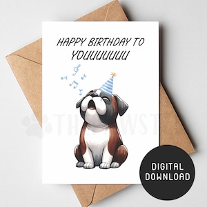 Cartão de aniversário para cachorro imprimível, cartão de feliz aniversário para cachorro boxer, cartão engraçado para mãe e pai, download digital, presente para mãe boxer