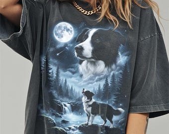 Border Collie Howling to the Moon Shirt, Funny Dog Comfort Colors Halloween Tshirt, Gifts