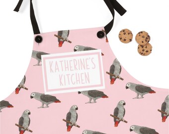Custom Apron, African Grey Parrot Aprons, Parrot Bird Personalized Cooking Baking Apron For Women, Men, Kitchen Chef Gift Hostess Gift Ideas