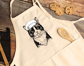 Tuxedo Cat Apron, Tuxedo Cat Mom Aprons with pockets, Cat Lovers Cooking Baking Apron For Women, Men, Kitchen Chef Gifts, Hostess Gift Ideas