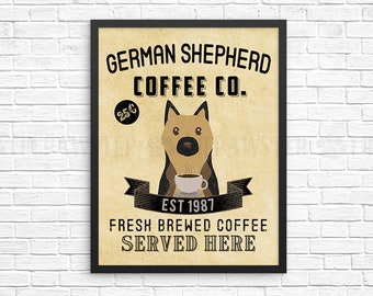 Coffee Wall Decor, German Shepherd Kitchen Art Print, Dog Coffee Wall Art, Coffee Shop Sign, Vintage Coffee Bar Decor, Dog Kitchen Poster