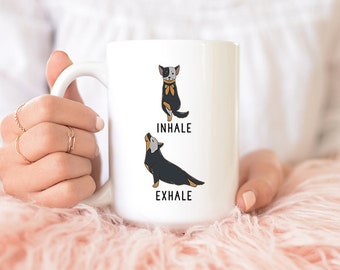 Blue Heeler Mug, Inhale Exhale Australian Cattle Dog Yoga 11 oz Coffee Mugs, Funny 15 oz Coffee Mug, Heeler Mom Gifts Cup Mug, Glass