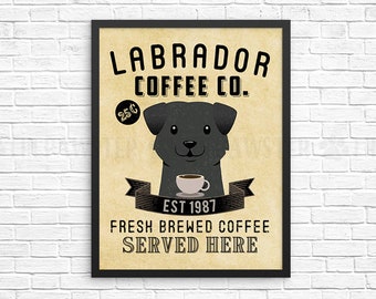 Coffee Wall Decor, Black Labrador Retriever Kitchen Art Print, Dog Coffee Wall Art, Coffee Shop Sign, Vintage Coffee Bar Decor, Dog Poster