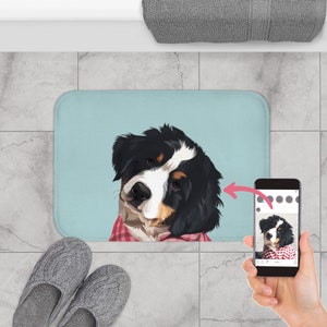 Custom Pet Portrait Bath Mat, Personalized Dog Portrait Door Mat, Floor Mats, Bathroom Decor, Dog Home Decor, Housewarming Gift, Bath Rug