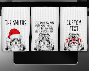 Shih Tzu Kitchen Towel, Christmas Tea Towel, Funny Shihtzu Dog Hand Towels, Custom Waffle Weave Towel, Personalized Housewarming Gift