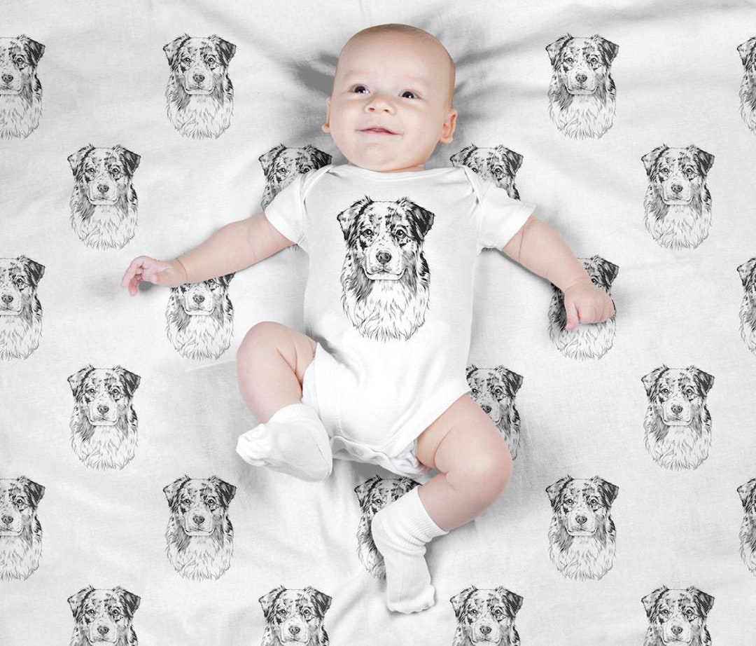 Australian Shepherd Baby Blanket, Aussie Dog Swaddle Blanket Set