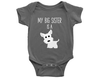 My Big Brother / Sister is a Westie West Highland White Terrier Baby Bodysuit, Funny Dog Lover Baby Clothes, Baby Boy, Baby Girl Bodysuit