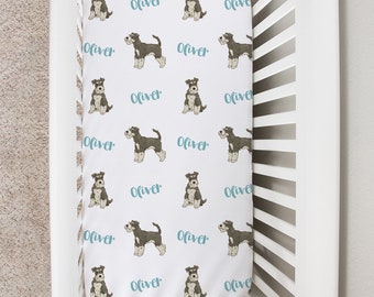 Custom Crib Sheet, Schnauzer Baby Changing Table Cover, Personalized Boy Girl Baby Bedding Sheet, Dog Newborn Baby Shower Gift