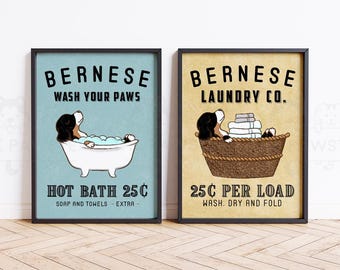 Bernese Mountain Dog Wall Decor, Berner Dog Bathroom Art, Funny Dog Laundry Print, Dog Housewarming Gift, BMD Dog Bathroom Sign Poster
