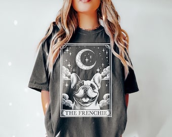 Frenchie Shirt, Tarot Card Shirt, French Bulldog Dog Halloween Moon Shirt, Funny Frenchie Lover Gift Comfort Colors Shirt, Frenchie Mom Gift