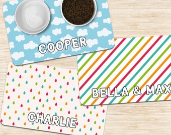 Custom Dog Mat, Cute Rainbow Cloud Personalized Pet Placemat, Custom Name Cat Dog Food Bowl Mat, Dog Cat Feeding Mat New Puppy Gift