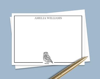 Tarjetas de notas de búho personalizadas, juego de tarjetas de notas de animales personalizadas, juego de papelería, lindo juego de tarjetas de notas planas de agradecimiento de búho con sobre