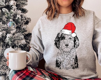 Sheepadoodle Christmas Sweatshirt, Santa Sheepdoodle Christmas Shirt, Doodle Dog Mom Christmas Sweater, Sheepadoodle Lover Christmas Gifts